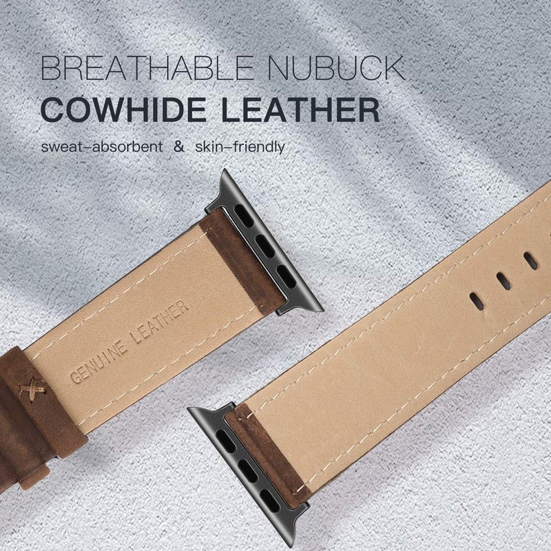 EDIMENS Leather Bands Compatible with Apple Watch 42mm 44mm, Genuine Leather Vintage Strap Classic Buckle Compatible with Apple iWatch Series 5/4/3/2/1, Sports&Edition Men & women, Marron Brown - Image 4